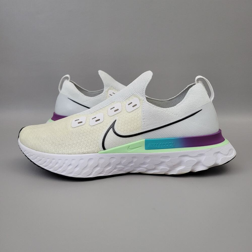 Nike React Infinity Run Flyknit Mens Shoes 11.5 White Black Green Knit Sneakers - Picture 2 of 11